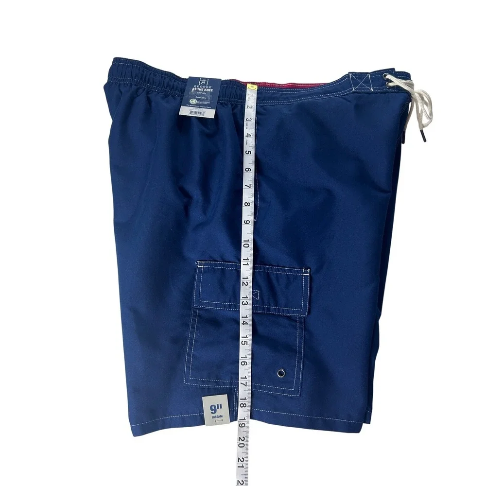 George Mens‎ Navy Blue Cargo Board Shorts Quick Dry UPF 50+ 9 Inch Inseam NWT